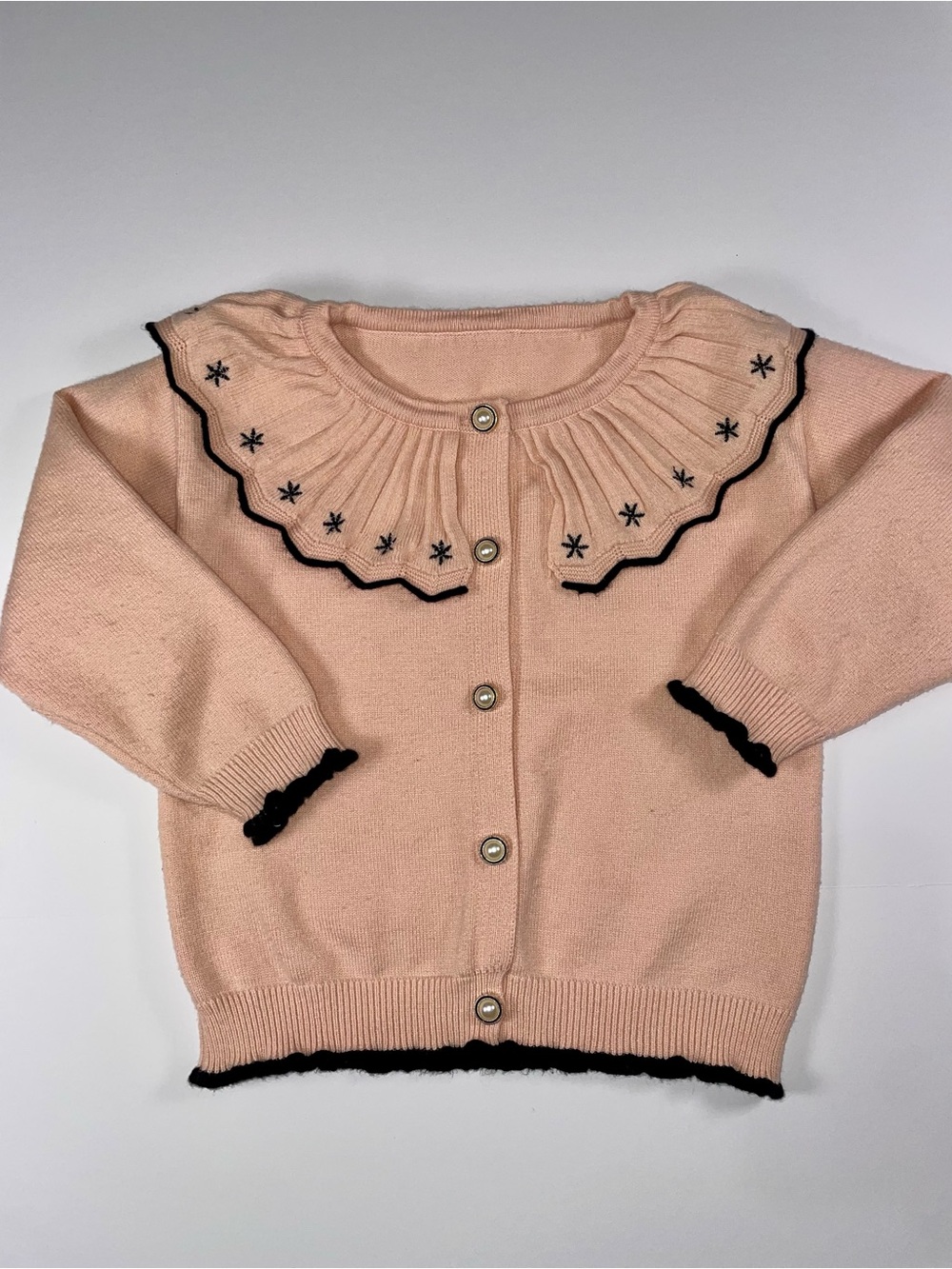 Vintage Style Blush Pink Knit Cardigan Statement Collar Toddler Girls Sweater